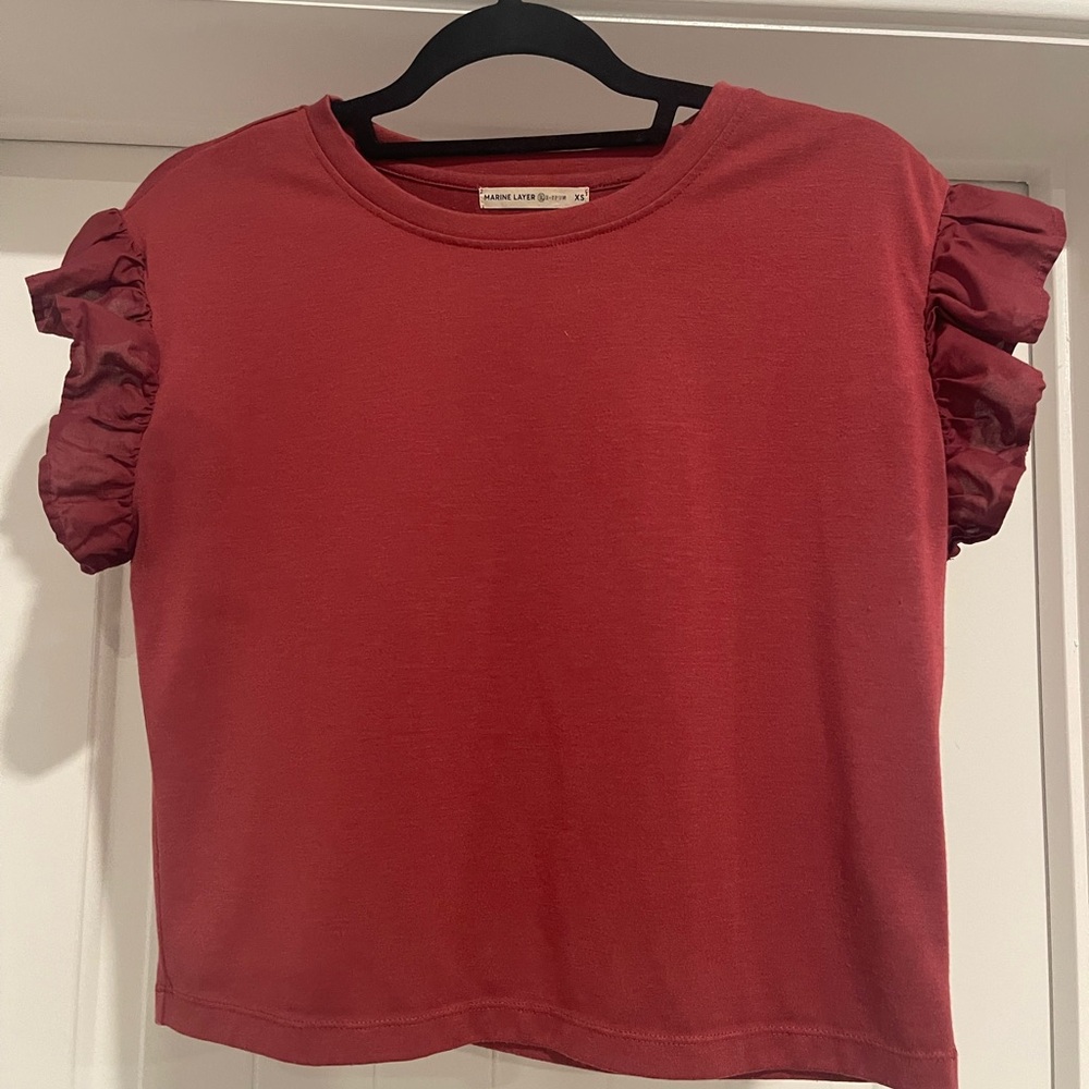Marine Layer, red ruffle sleeve top